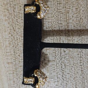 Vintage Elegant Gold Tone and Black Enamel Spade Stud Earrings
